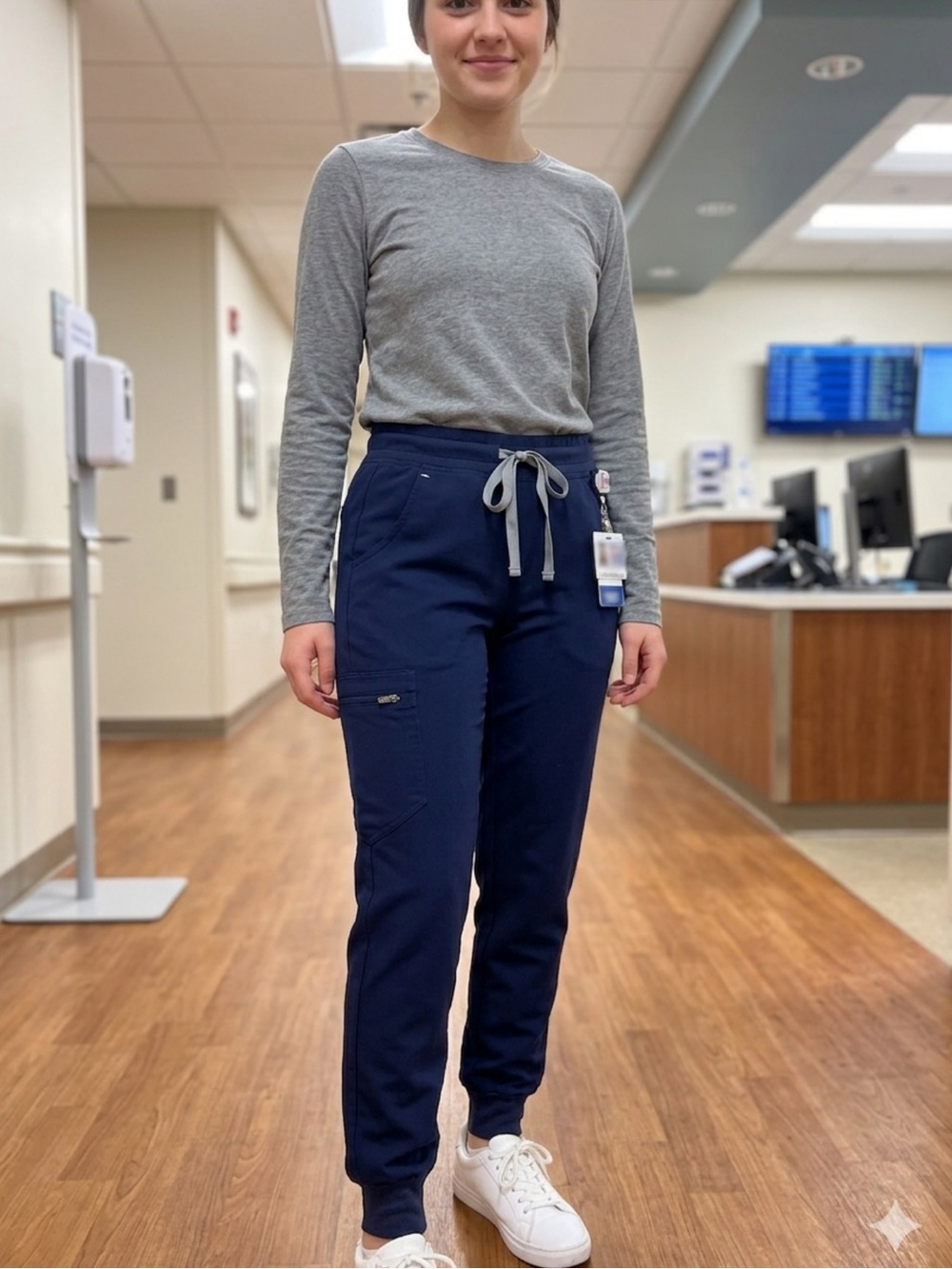 Figs Navy Jogger Scrub Pants with Gray Drawstring